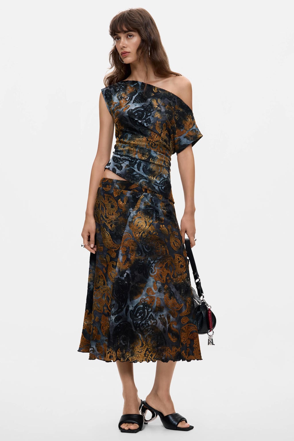Desigual jacquard midi rok met print - meerkleurig