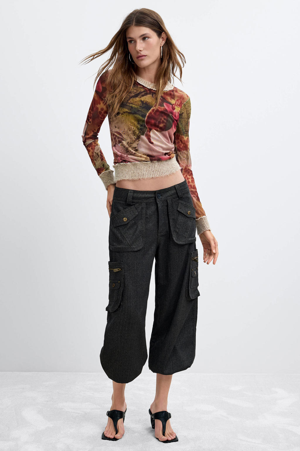 Multikleurige dames Desigual pullover meerkleurig van polyester met lange mouwen en ronde hals