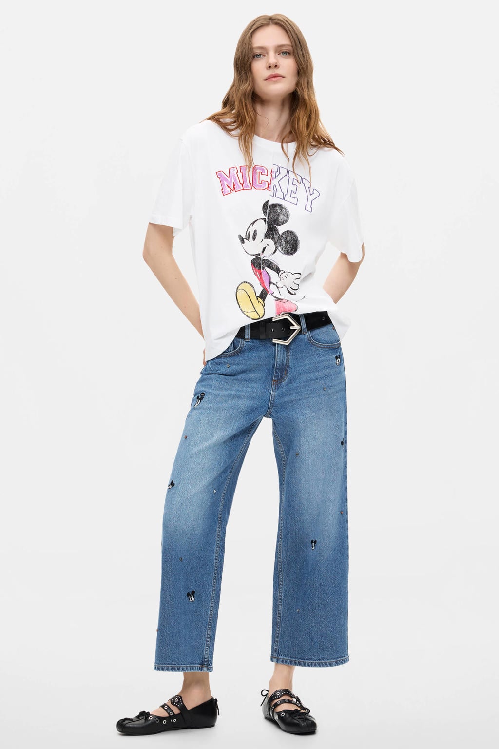 Medium blue denim dames Desigual cropped jeans van denim met regular waist, rits- en knoopsluiting en effen