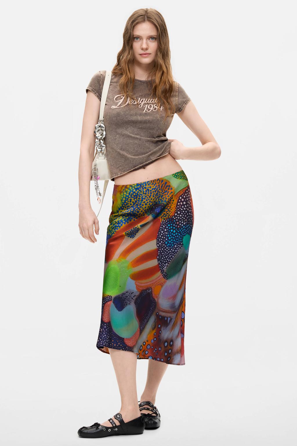Multikleurige dames Desigual midi rok met print meerkleurig gemaakt van viscose