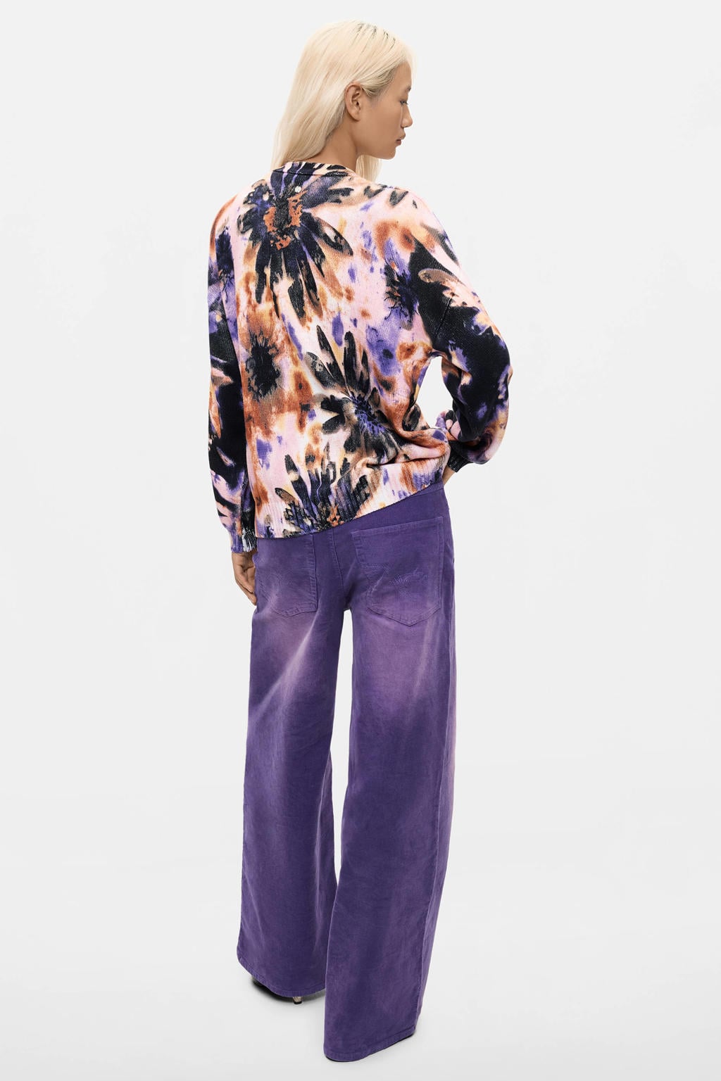 Multikleurige dames Desigual katoenen gebreide vest meerkleurig met lange mouwen, V-hals en knoopsluiting