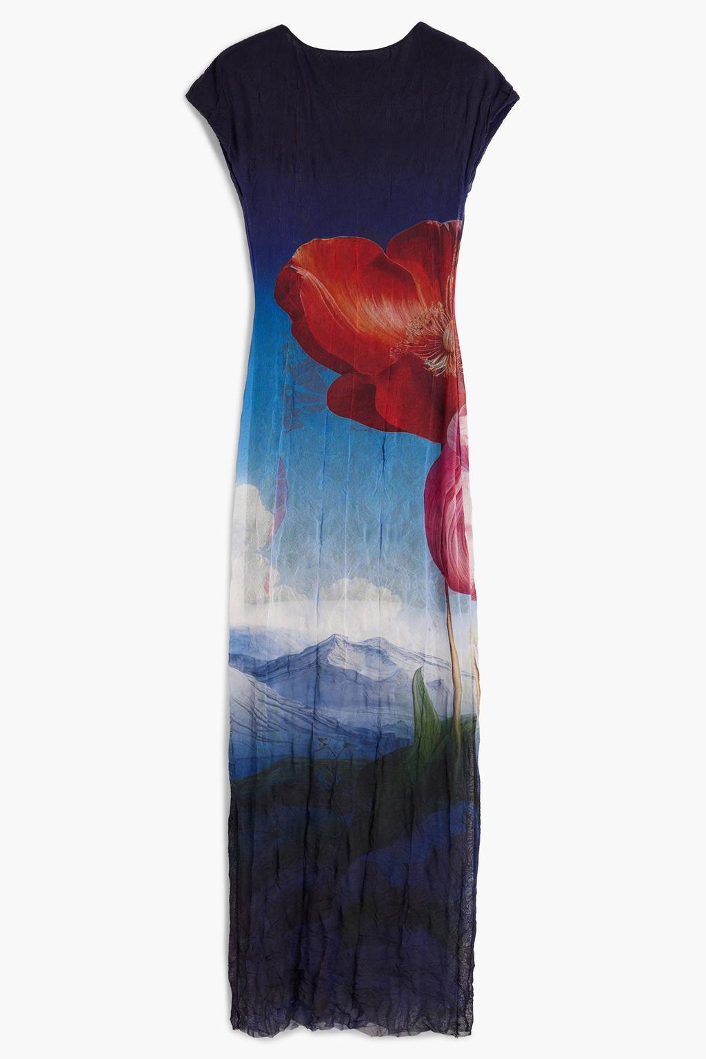 Multikleurige dames Desigual maxi jurk meerkleurig van polyester met korte mouwen en ronde hals