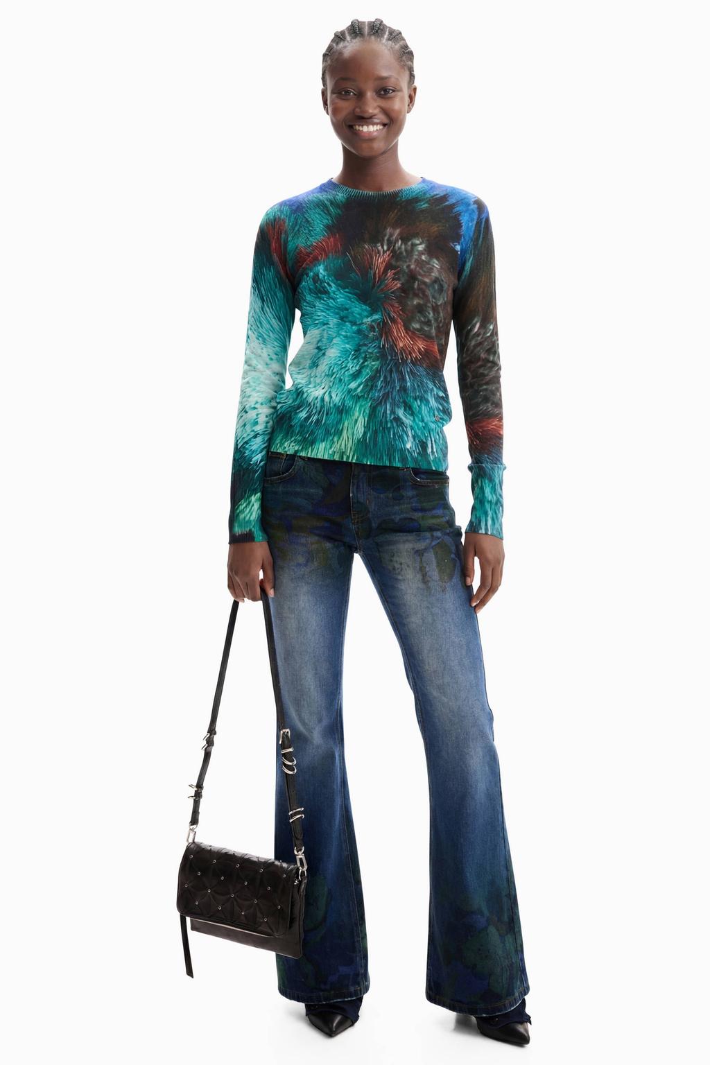 Multikleurige dames Desigual top meerkleurig van viscose met lange mouwen en ronde hals
