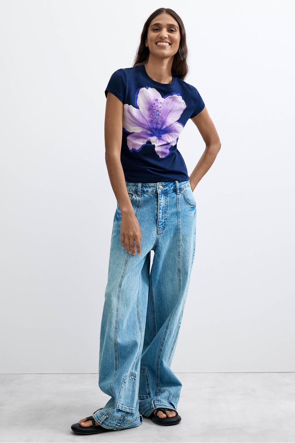 Blauw en paarse dames Desigual T-shirt met korte mouwen en ronde hals