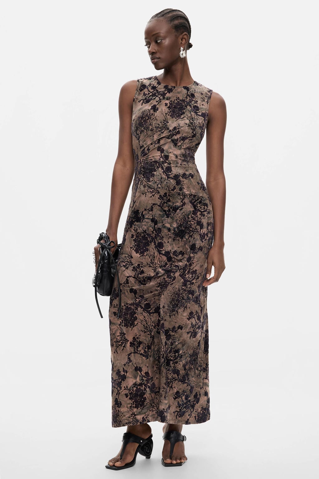 Desigual midi jurk met print - grijsbruin