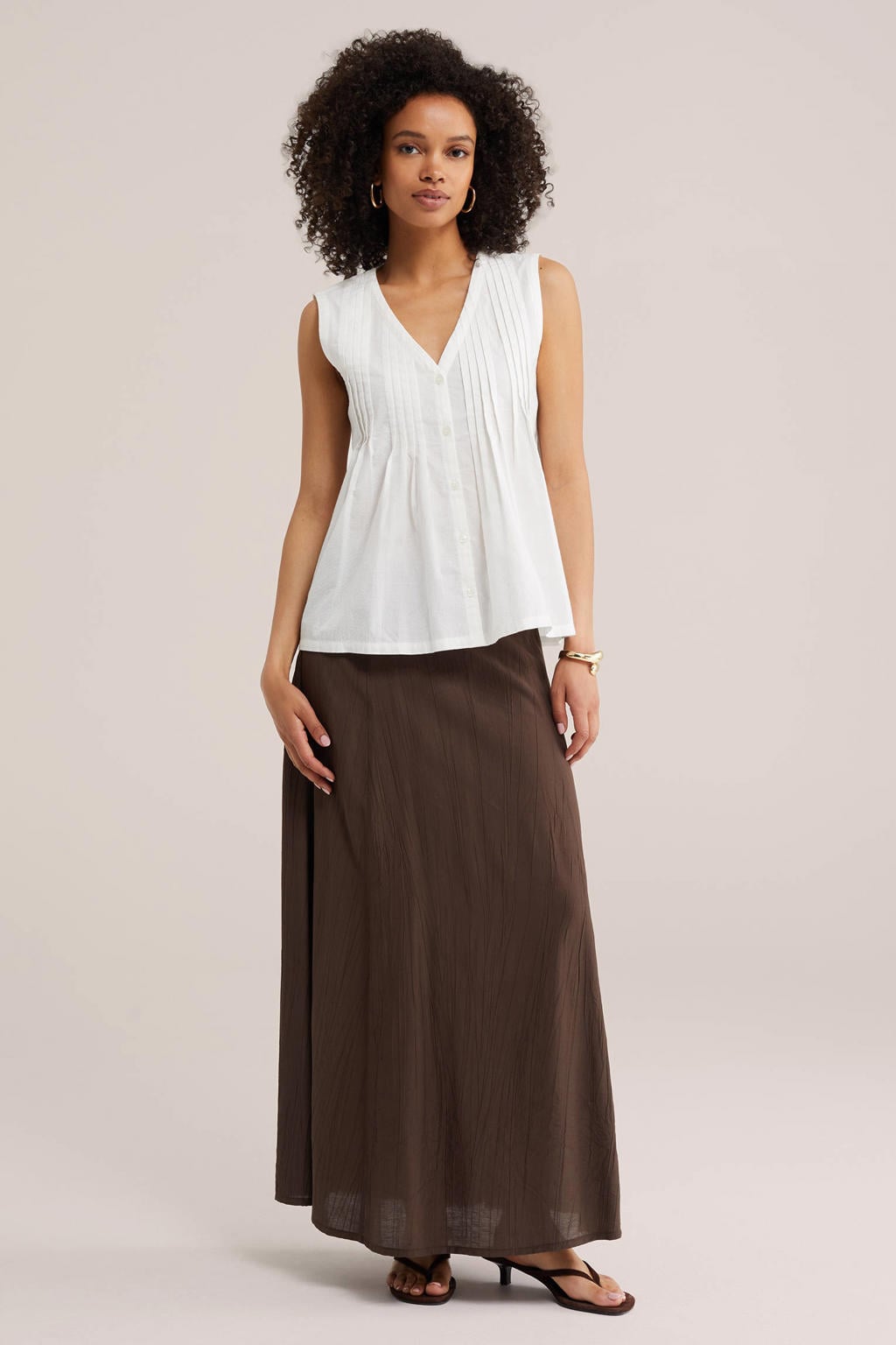 Witte dames WE Fashion blouse van katoen met effen, klassieke kraag en knoopsluiting
