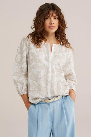 blouse met borduursels en print - wit