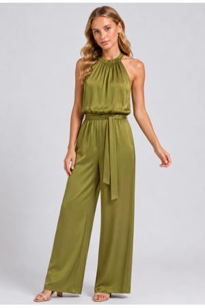 viscose jumpsuit met ceintuur - groen