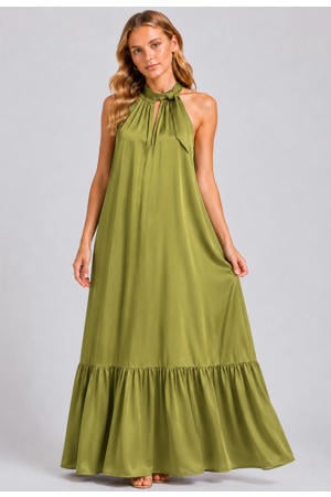 viscose halter maxi jurk - groen