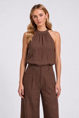viscose wide leg broek - bruin