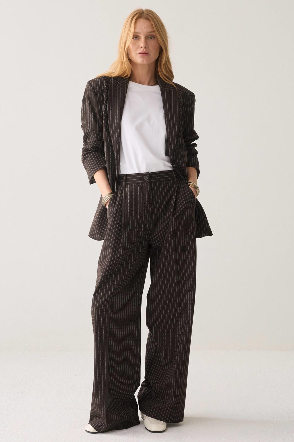 Summum wide leg broek met krijtstreep