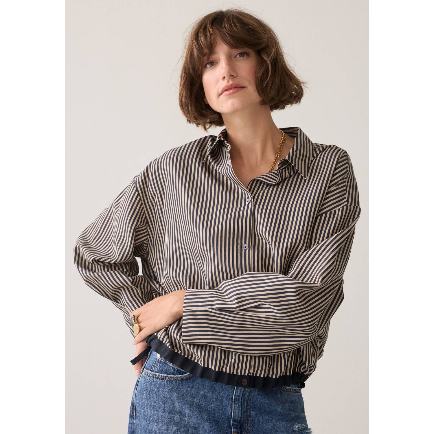 Summum gestreepte blouse donkerblauw