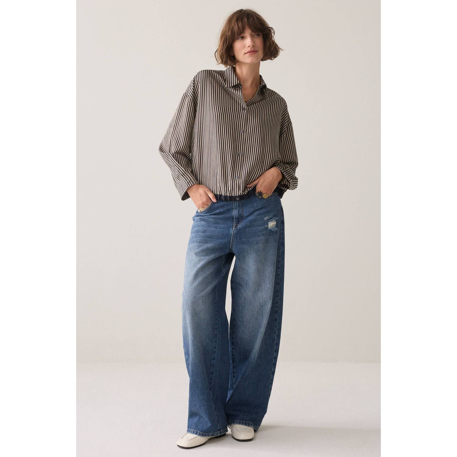 Summum gestreepte blouse donkerblauw