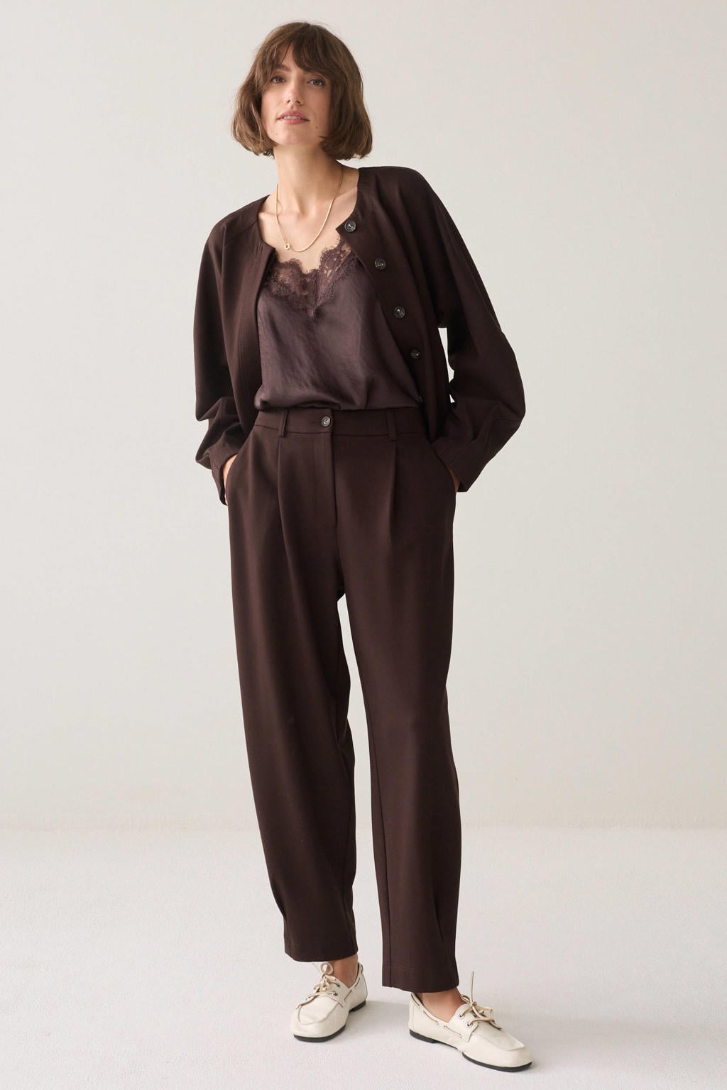 Summum high waist loose fit broek - bruin