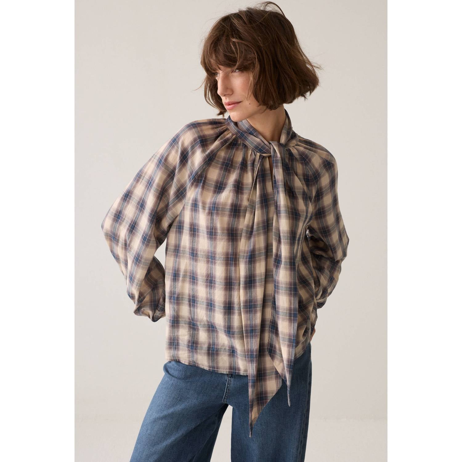 Summum geruite top blauw