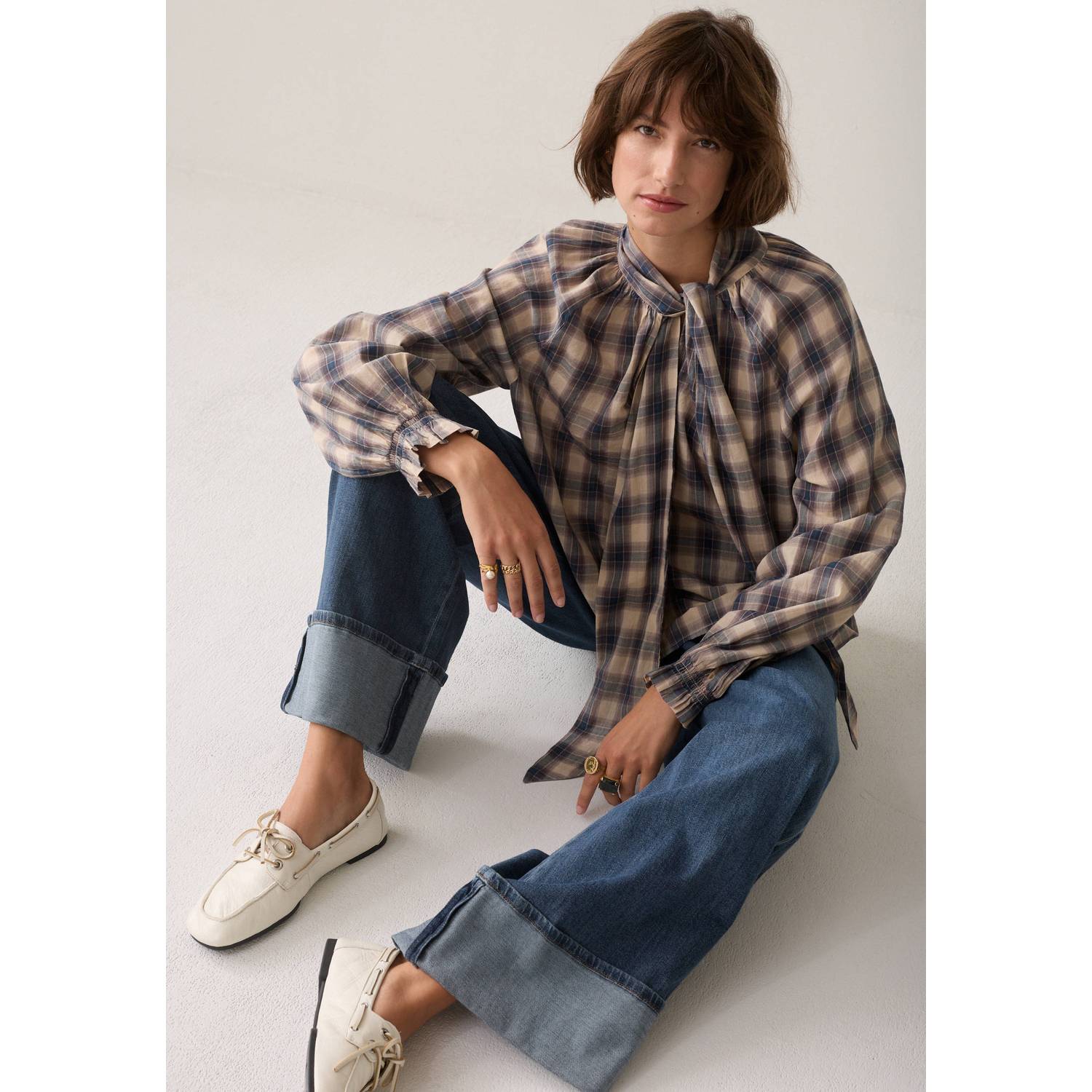 Summum geruite top blauw