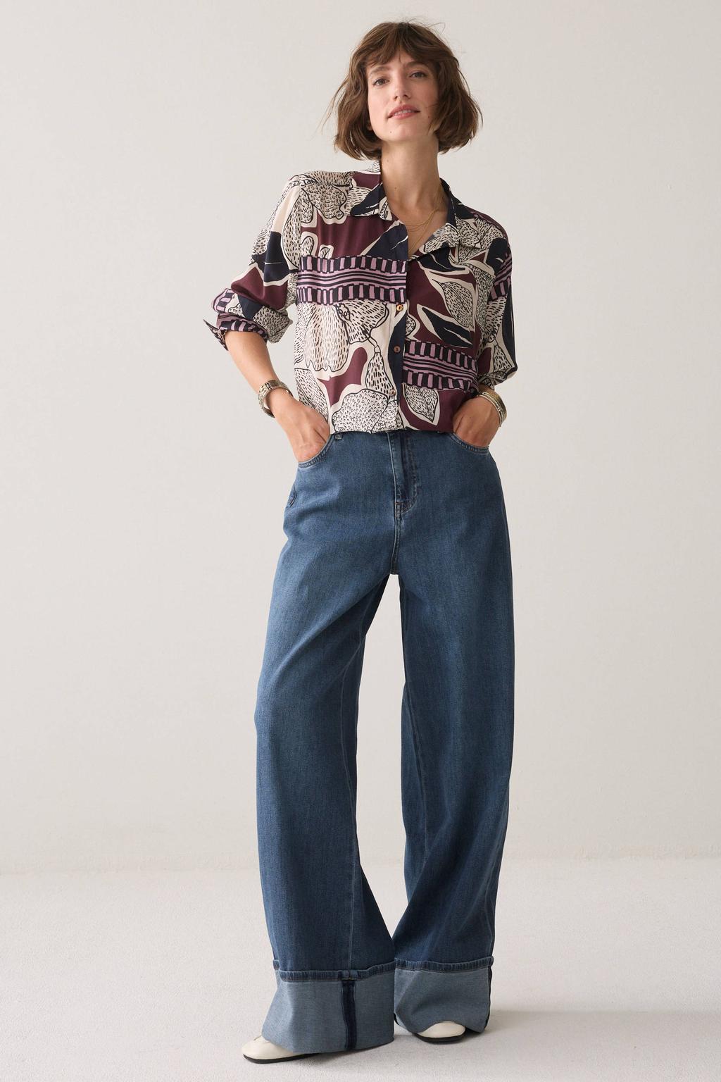 Multikleurige dames Summum blouse meerkleurig van viscose met lange mouwen, klassieke kraag en knoopsluiting