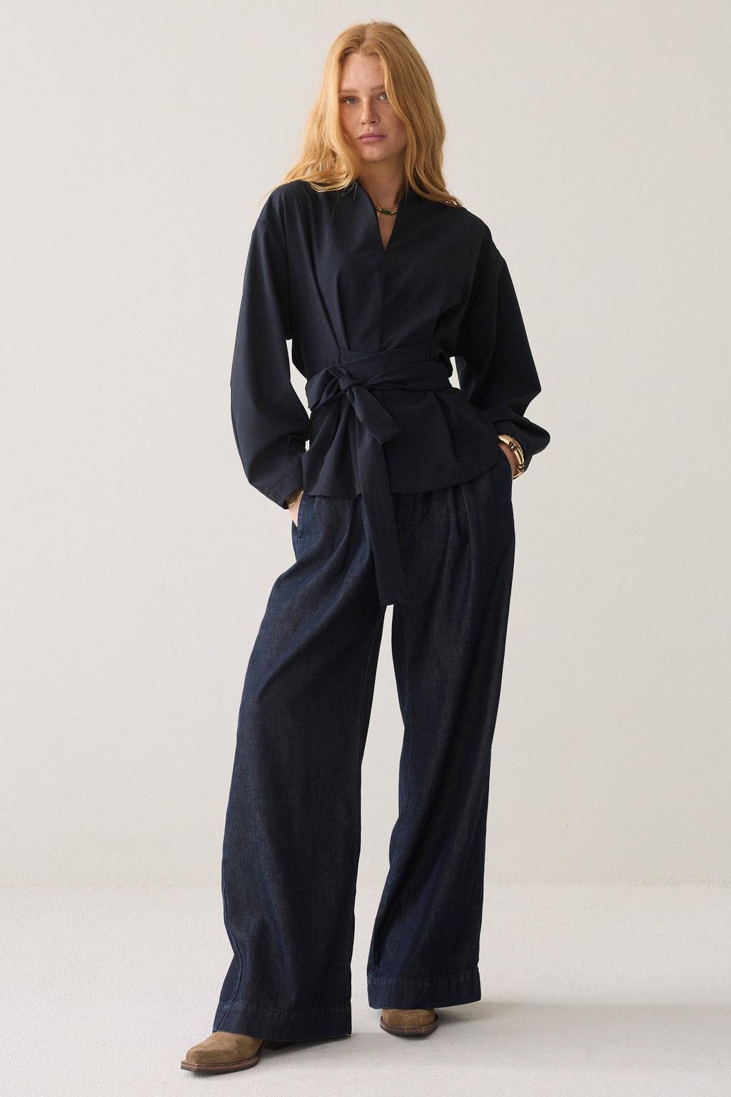 Summum getailleerde top met krijtstreep - donkerblauw