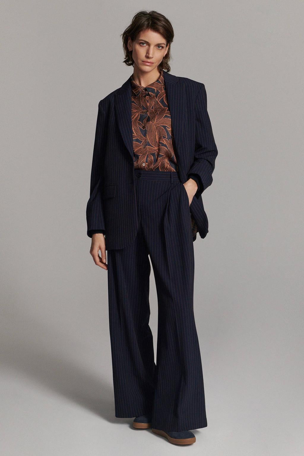 Summum wide leg broek met krijtstreep - donkerblauw