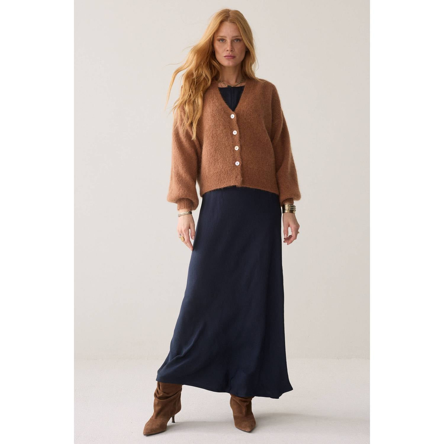 Summum gebreid vest met wol bruin