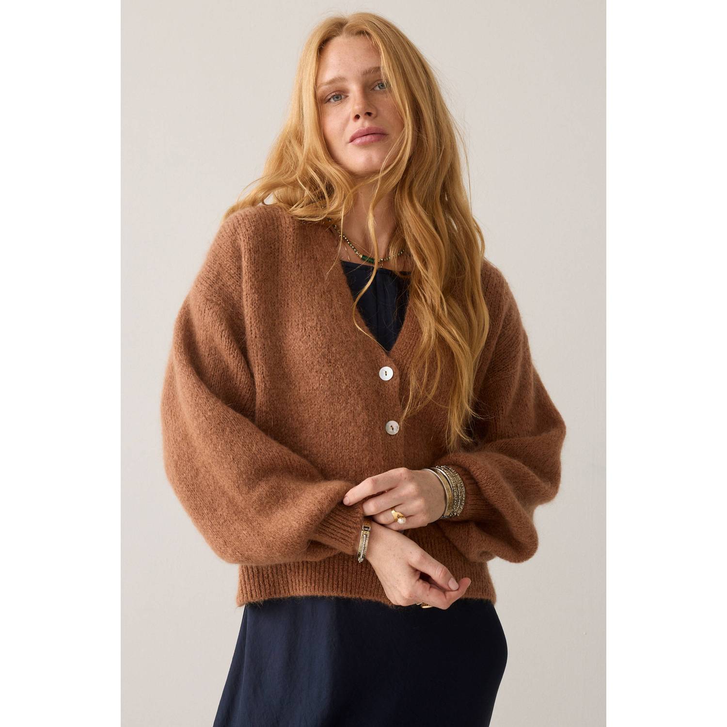 Summum gebreid vest met wol bruin