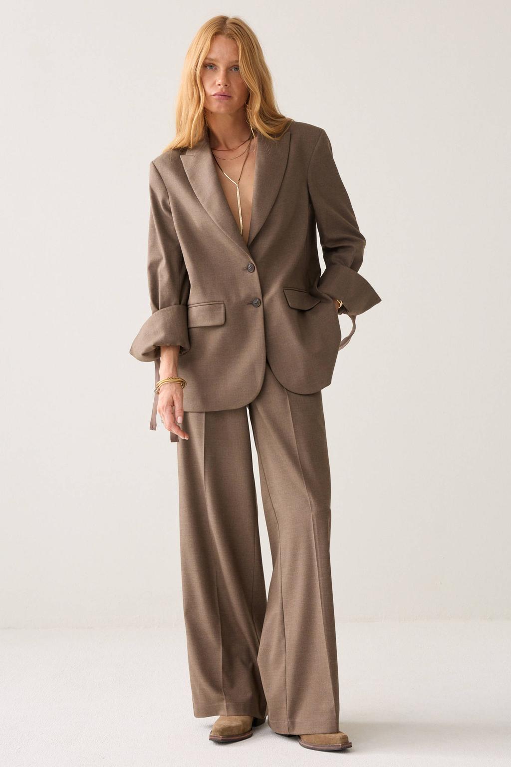 Bruine dames Summum oversized blazer van polyester met effen, lange mouwen, reverskraag en knoopsluiting