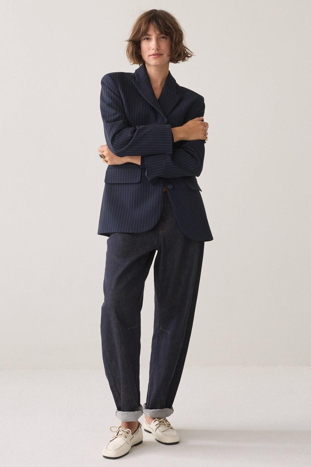Summum regular blazer met krijtstreep - donkerblauw