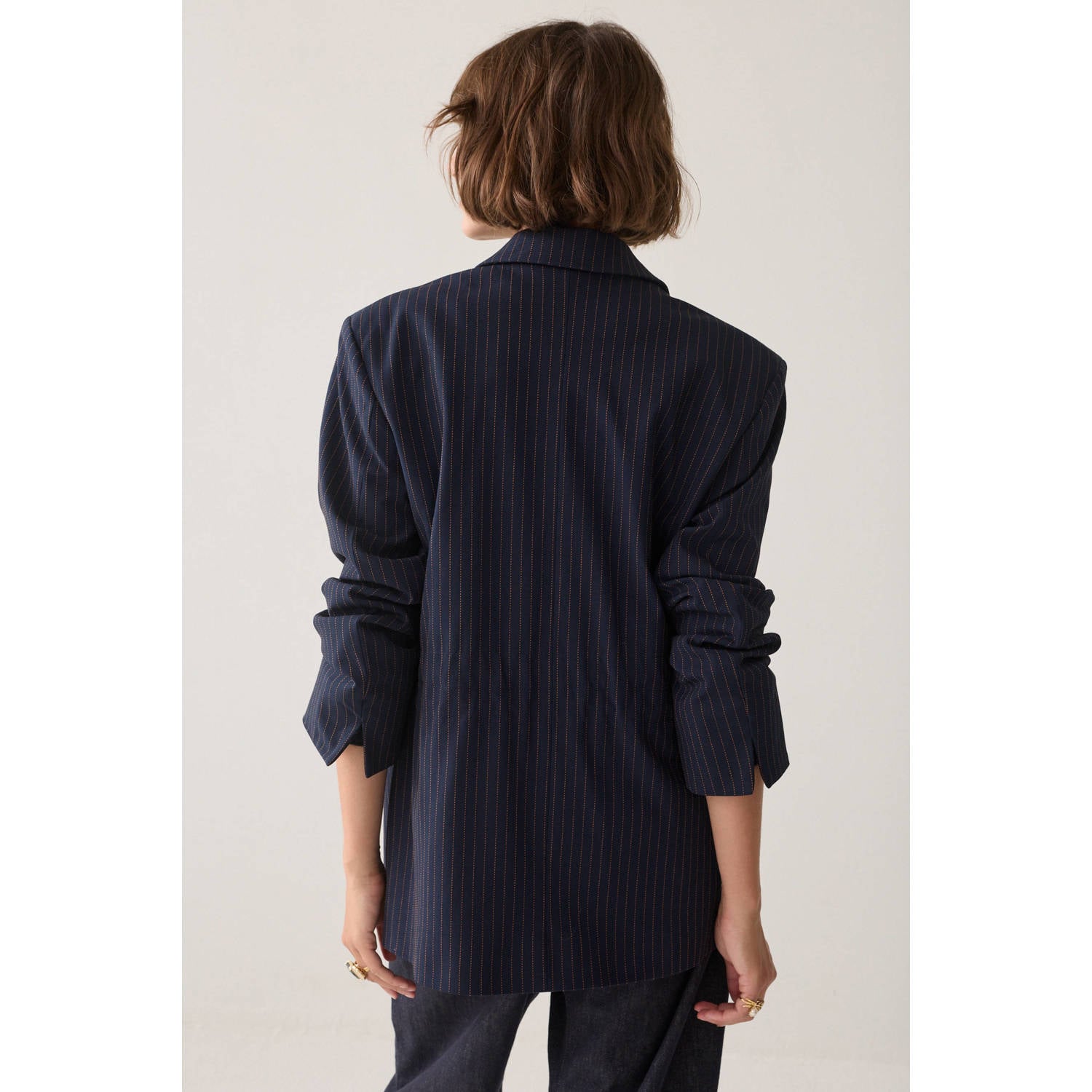 Summum regular blazer met krijtstreep donkerblauw