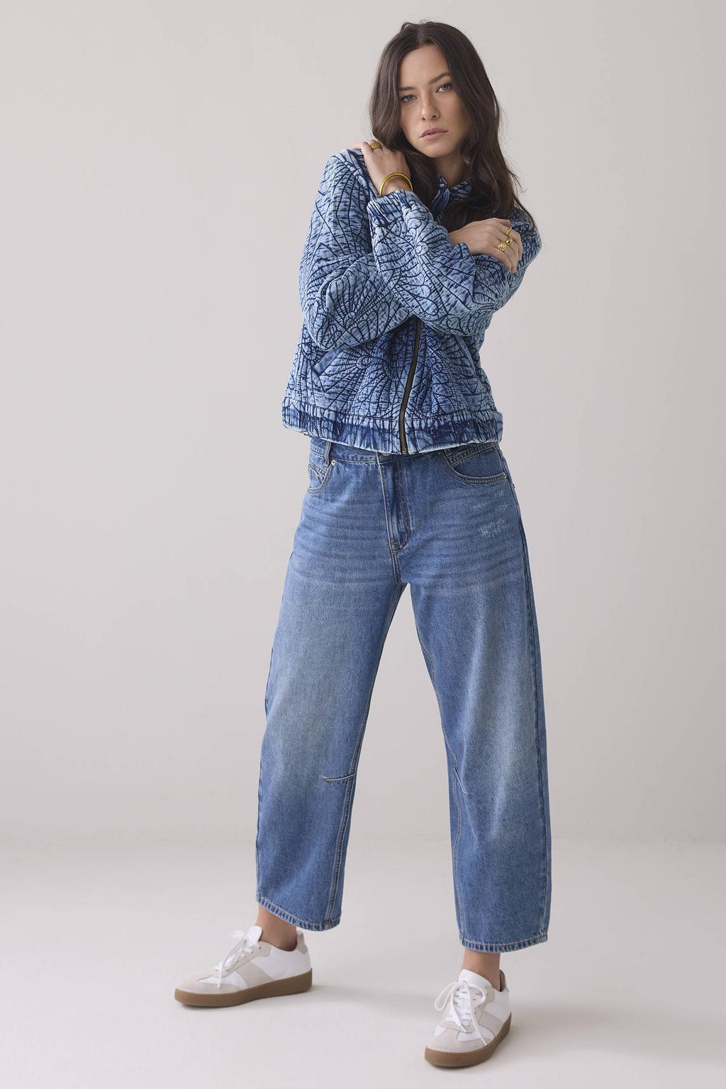 Medium blue denim dames Summum cocoon leg vintage cotton twill barrel jeans mediumblauw van denim met rits- en knoopsluiting en effen