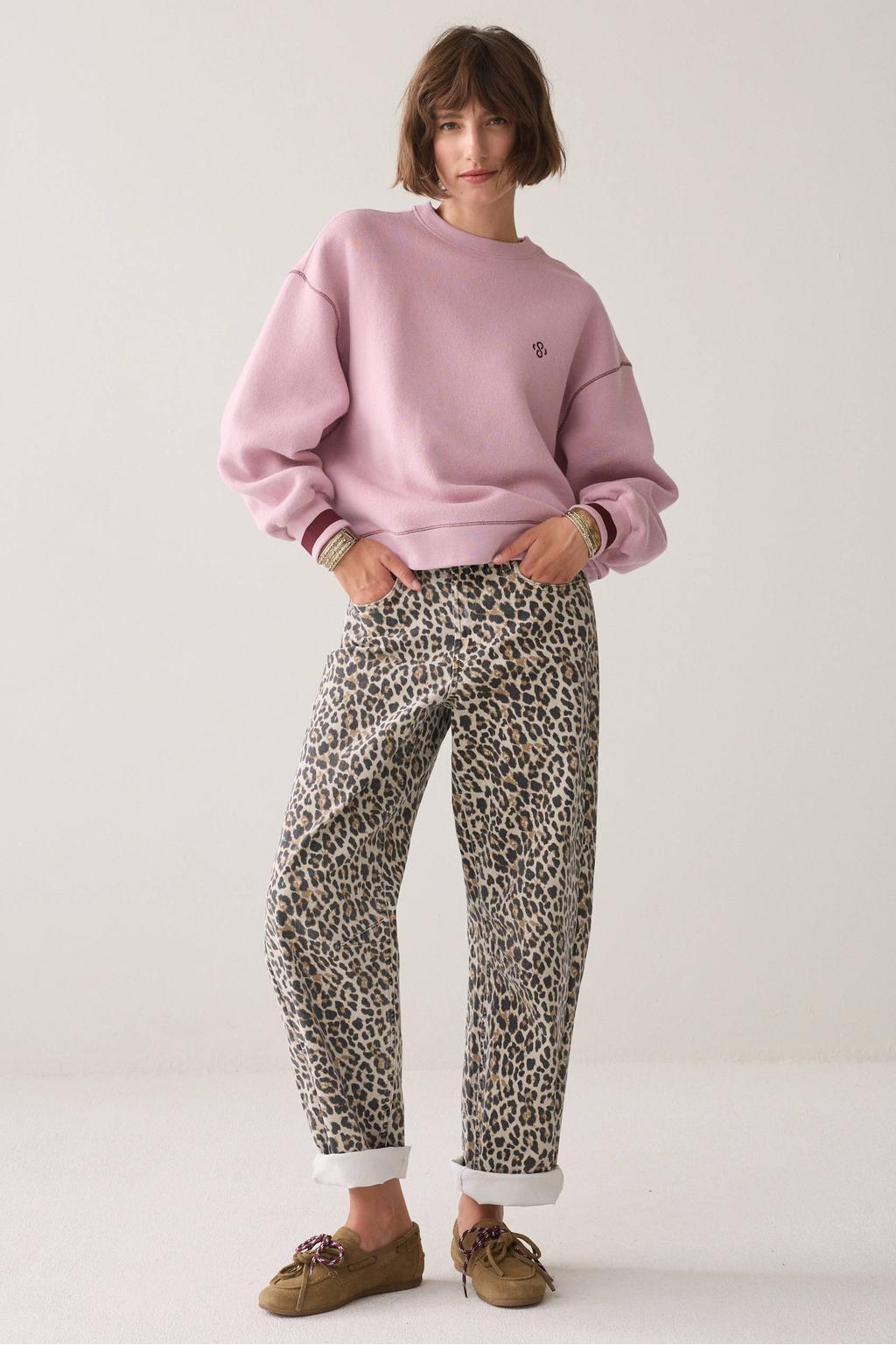 Oudroze dames Summum sweater van katoen met effen, lange mouwen en ronde hals