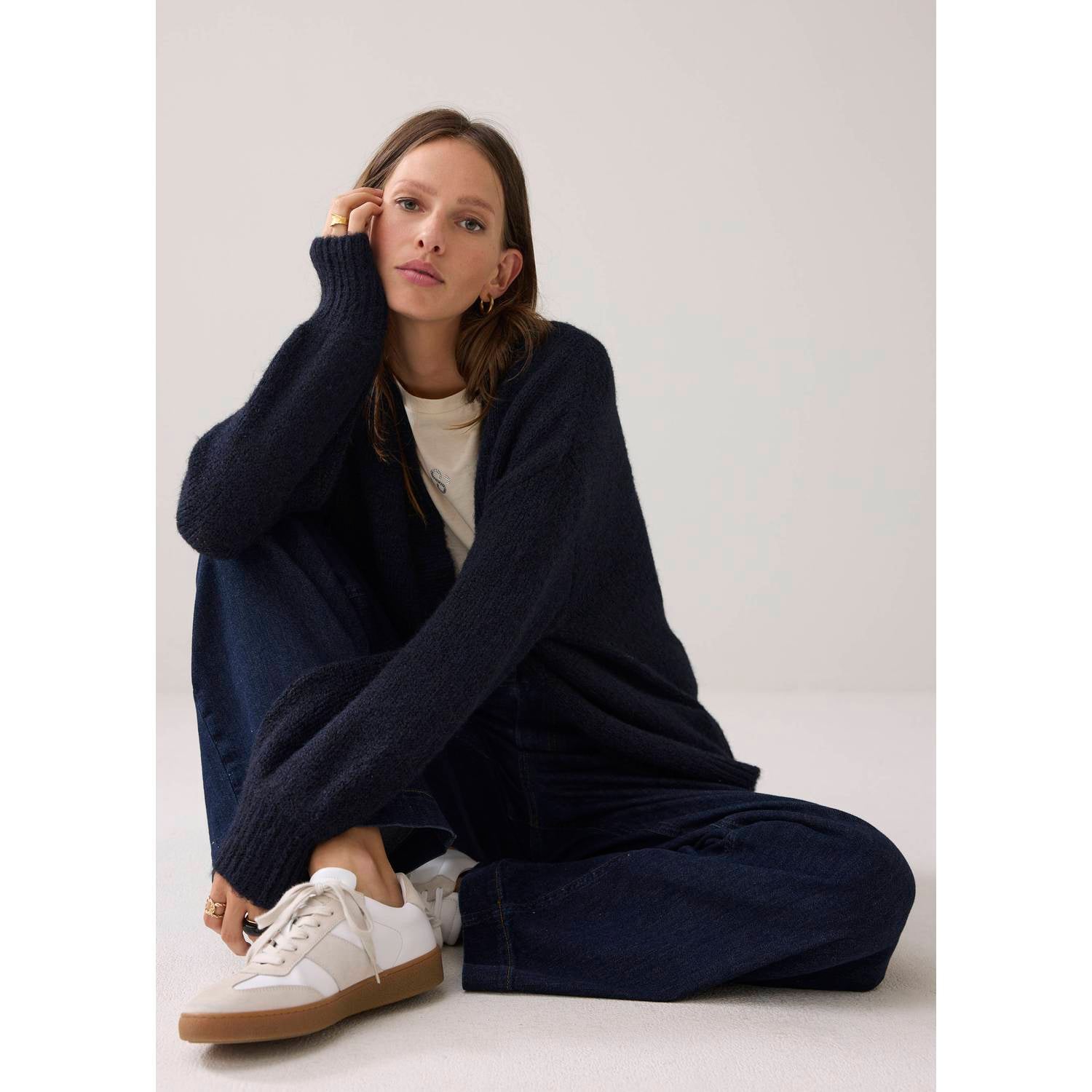Summum gebreid vest met wol donkerblauw