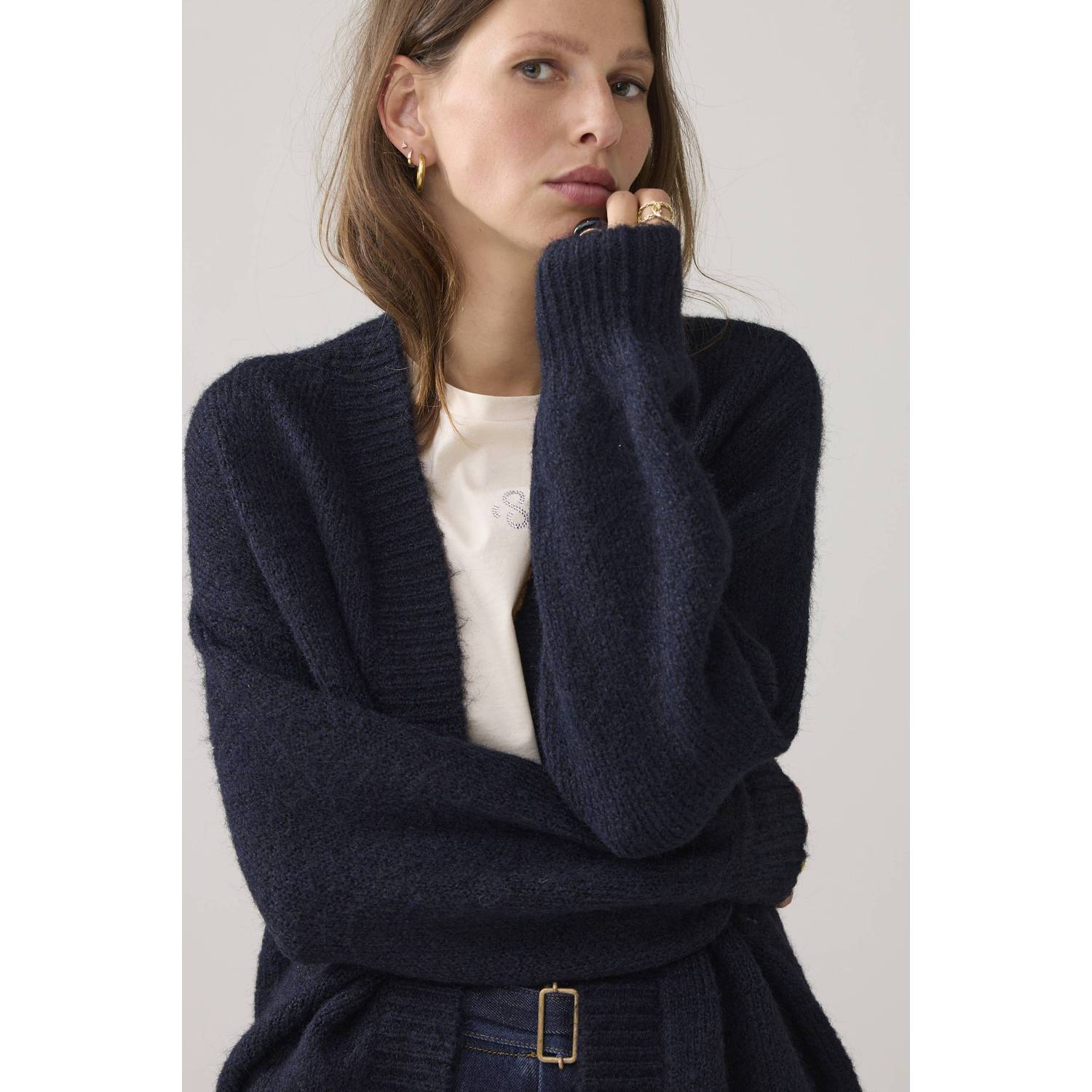 Summum gebreid vest met wol donkerblauw