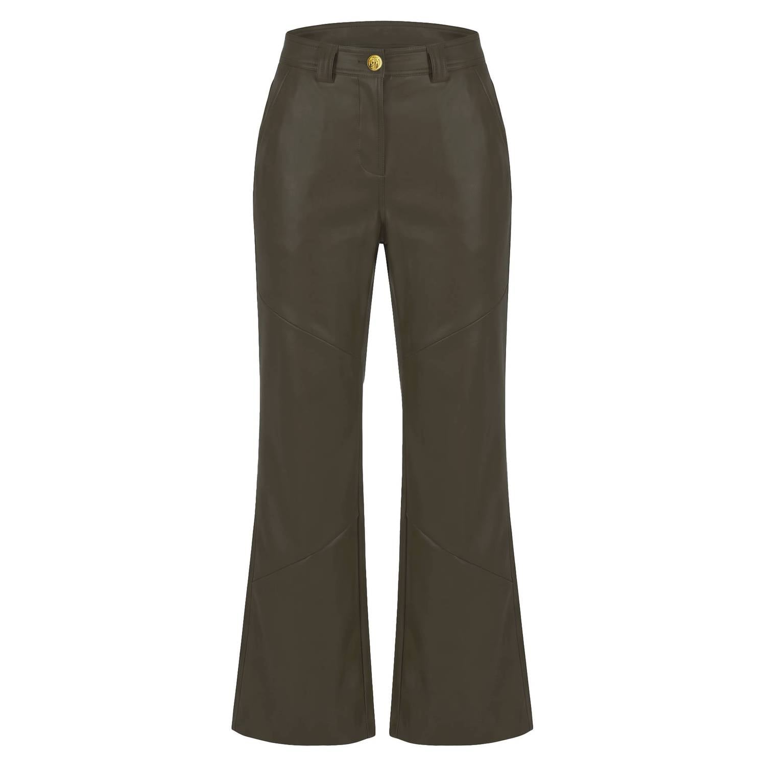 Fifth House imitatieleren wide leg broek groen