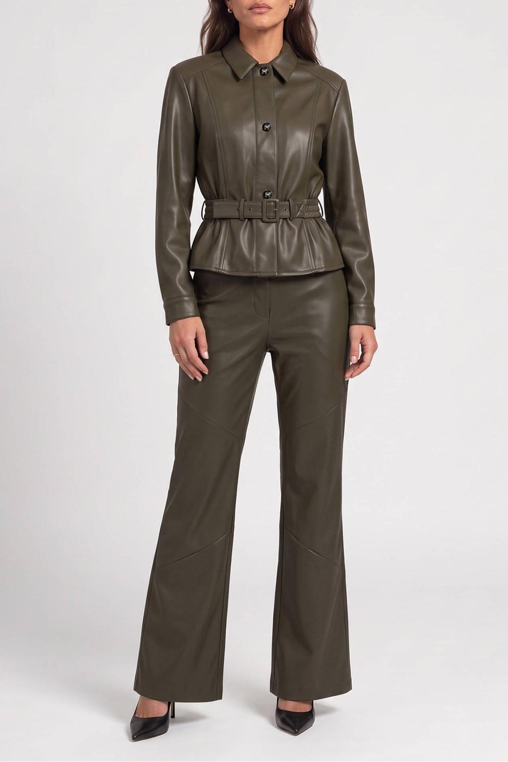 Fifth House imitatieleren wide leg broek - groen