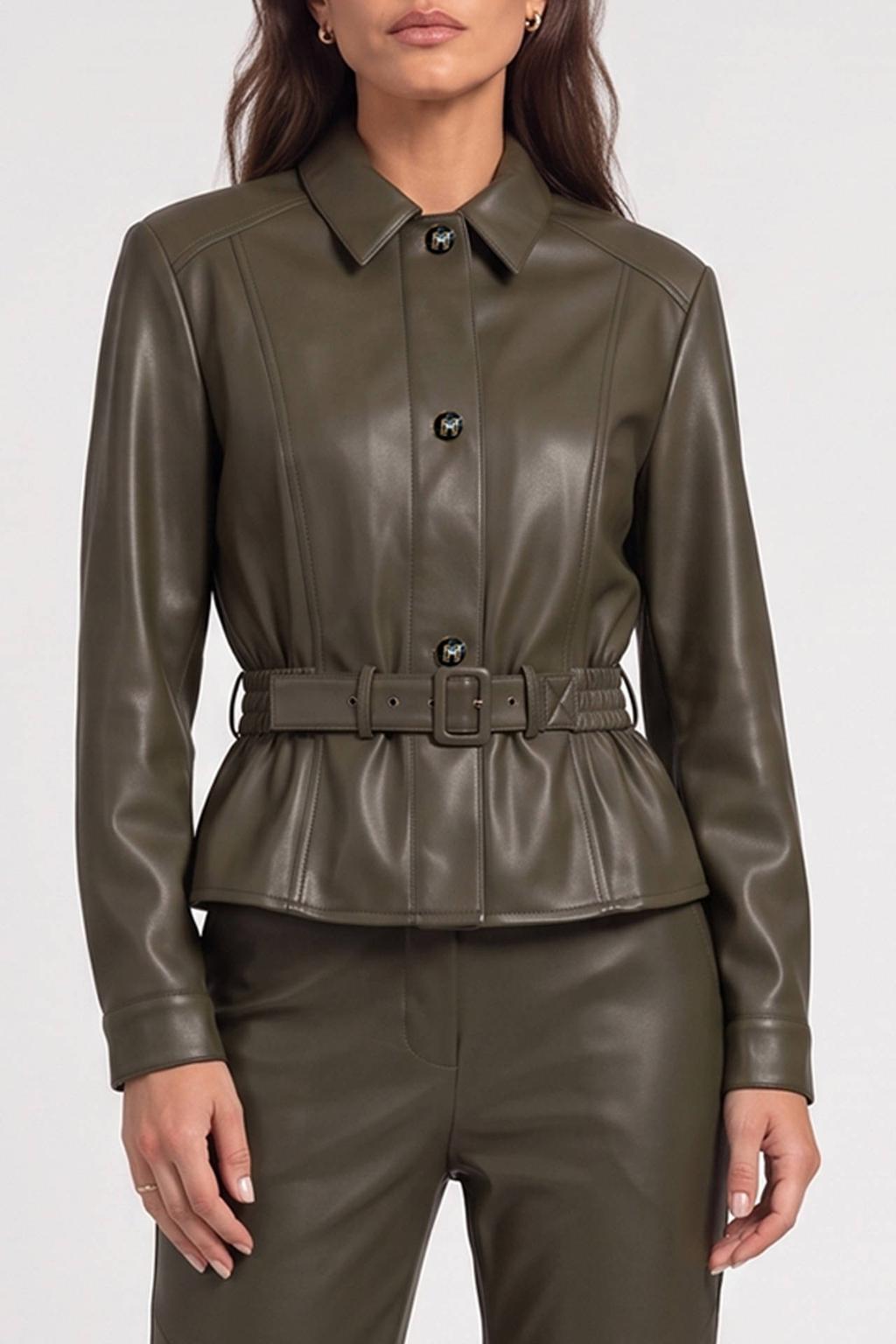 Fifth House imitatieleren blouse met ceintuur - groen
