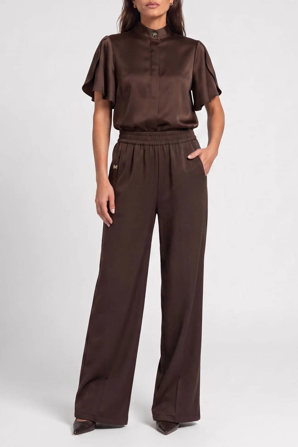 Fifth House wide leg broek - donkerbruin