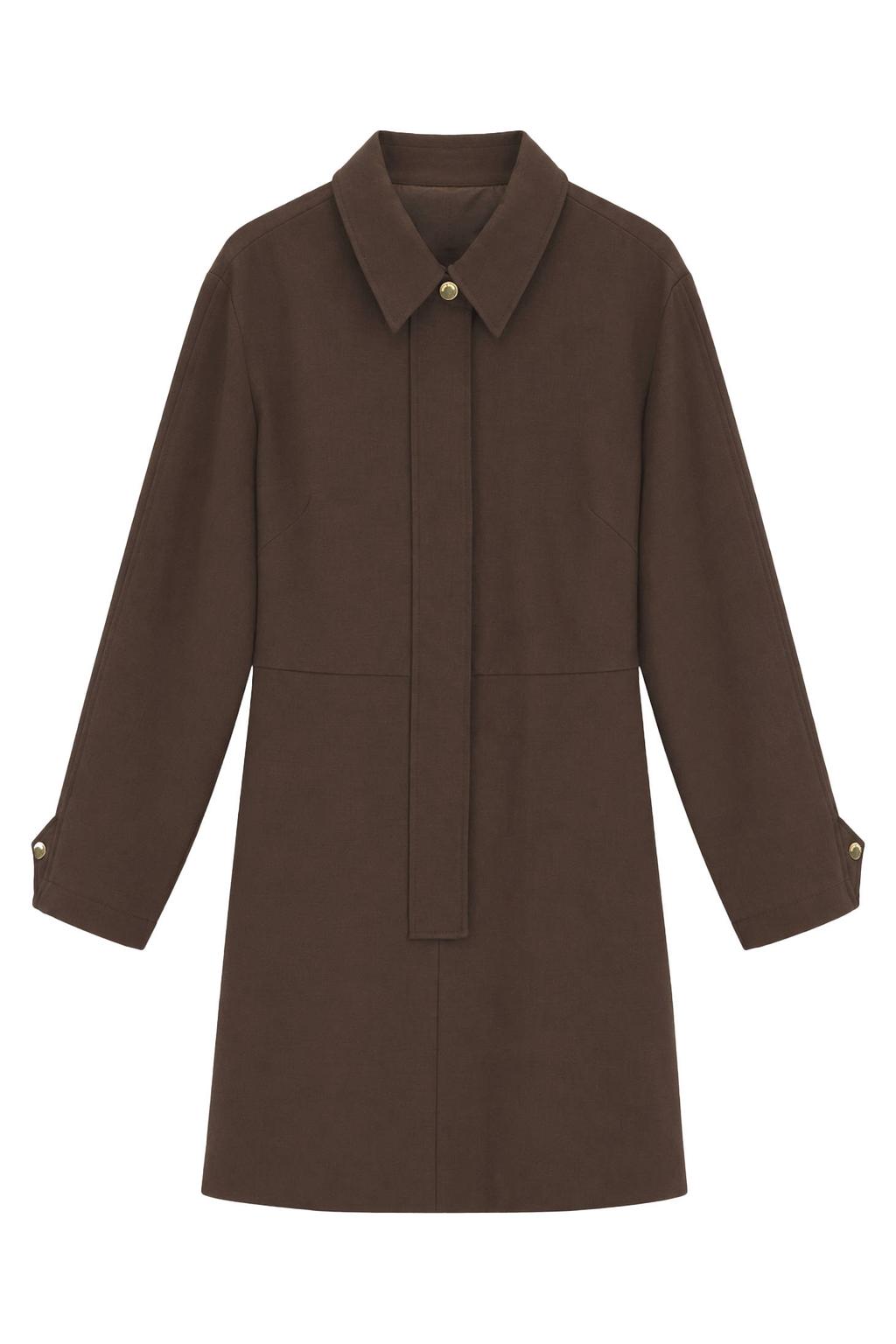 Donkerblauwe dames Fifth House korte jurk van polyester met effen, lange mouwen, klassieke kraag en knoopsluiting