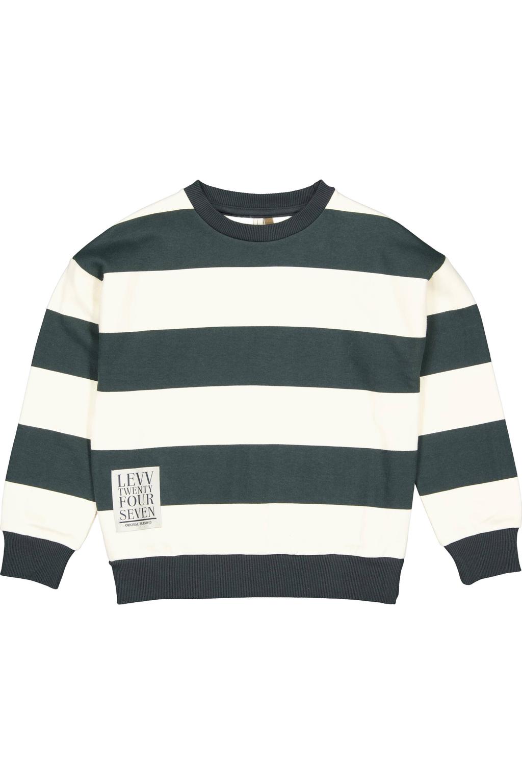 Zwart en witte jongens LEVV gestreepte sweater met lange mouwen, ronde hals en geribde boorden