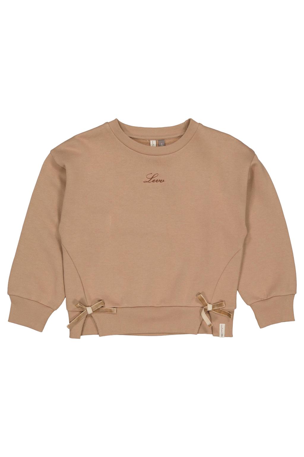 Lichtbruine meisjes LEVV sweater met effen, lange mouwen, ronde hals en geribde boorden
