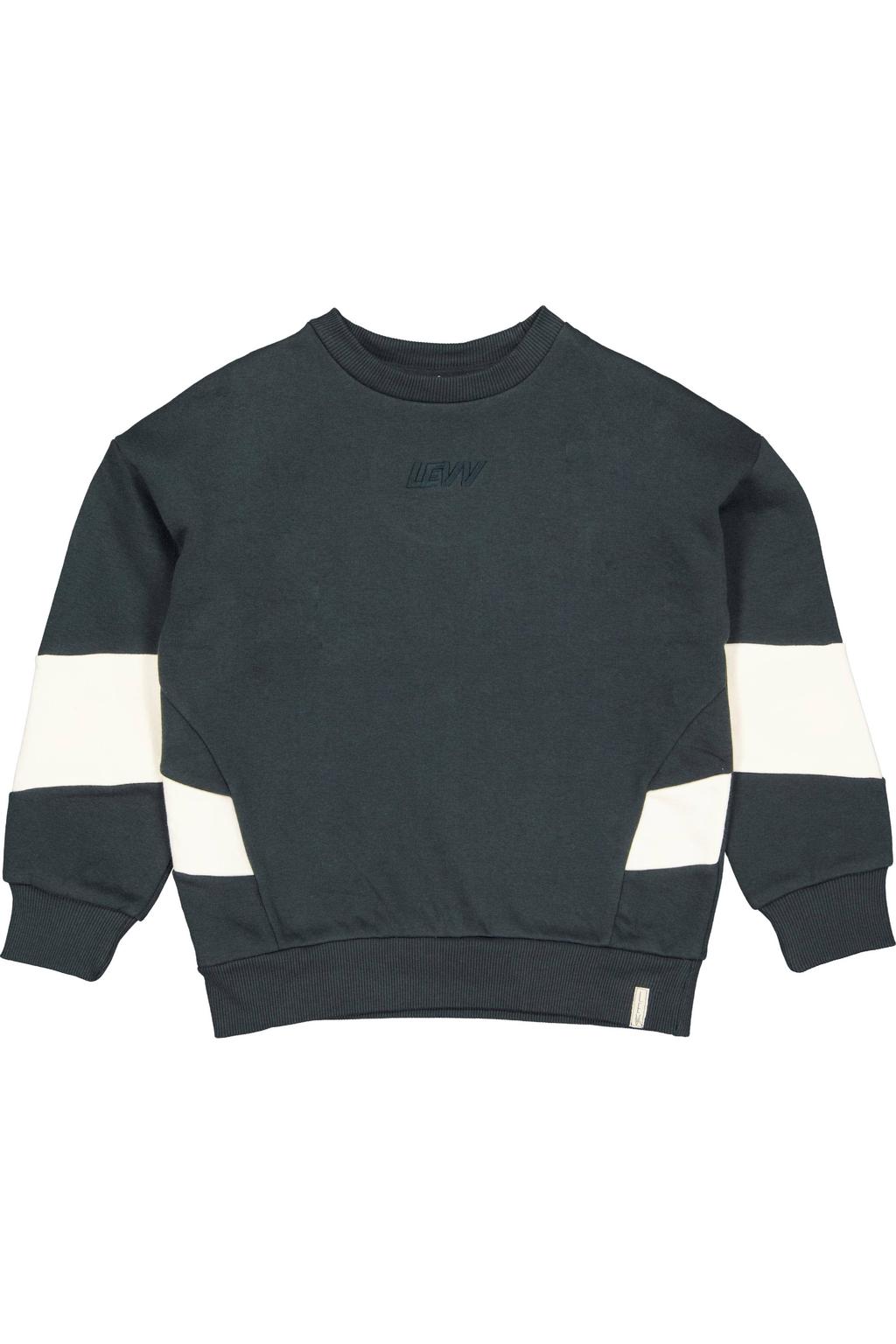 Antraciet en witte jongens LEVV sweater met meerkleurige print, lange mouwen, ronde hals en geribde boorden