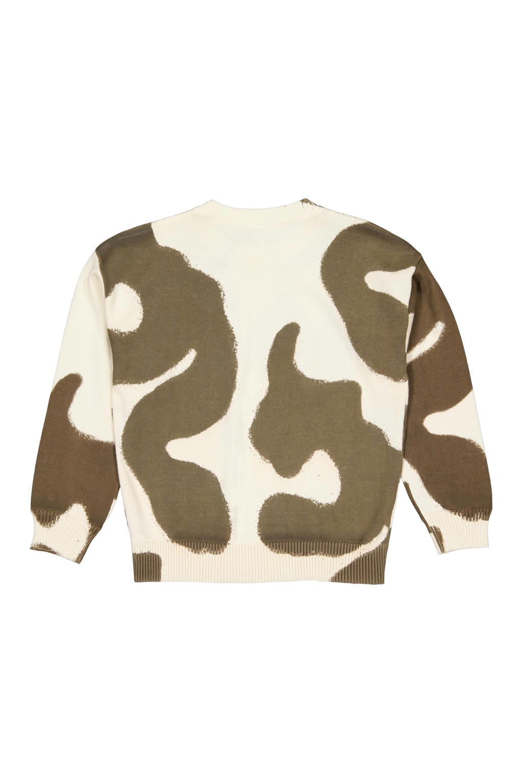 Taupe en ecru jongens LEVV katoenen sweater met lange mouwen, ronde hals en geribde boorden
