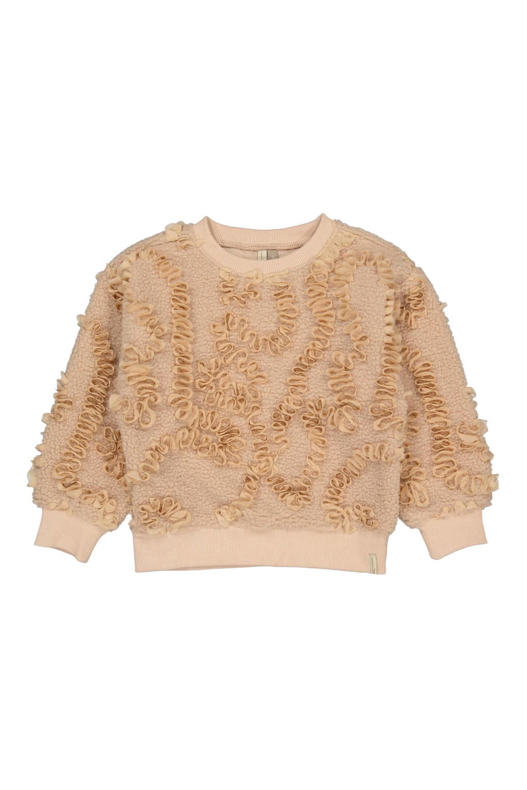 Zandkleurige jongens LEVV sweater van polyester met effen, lange mouwen en ronde hals