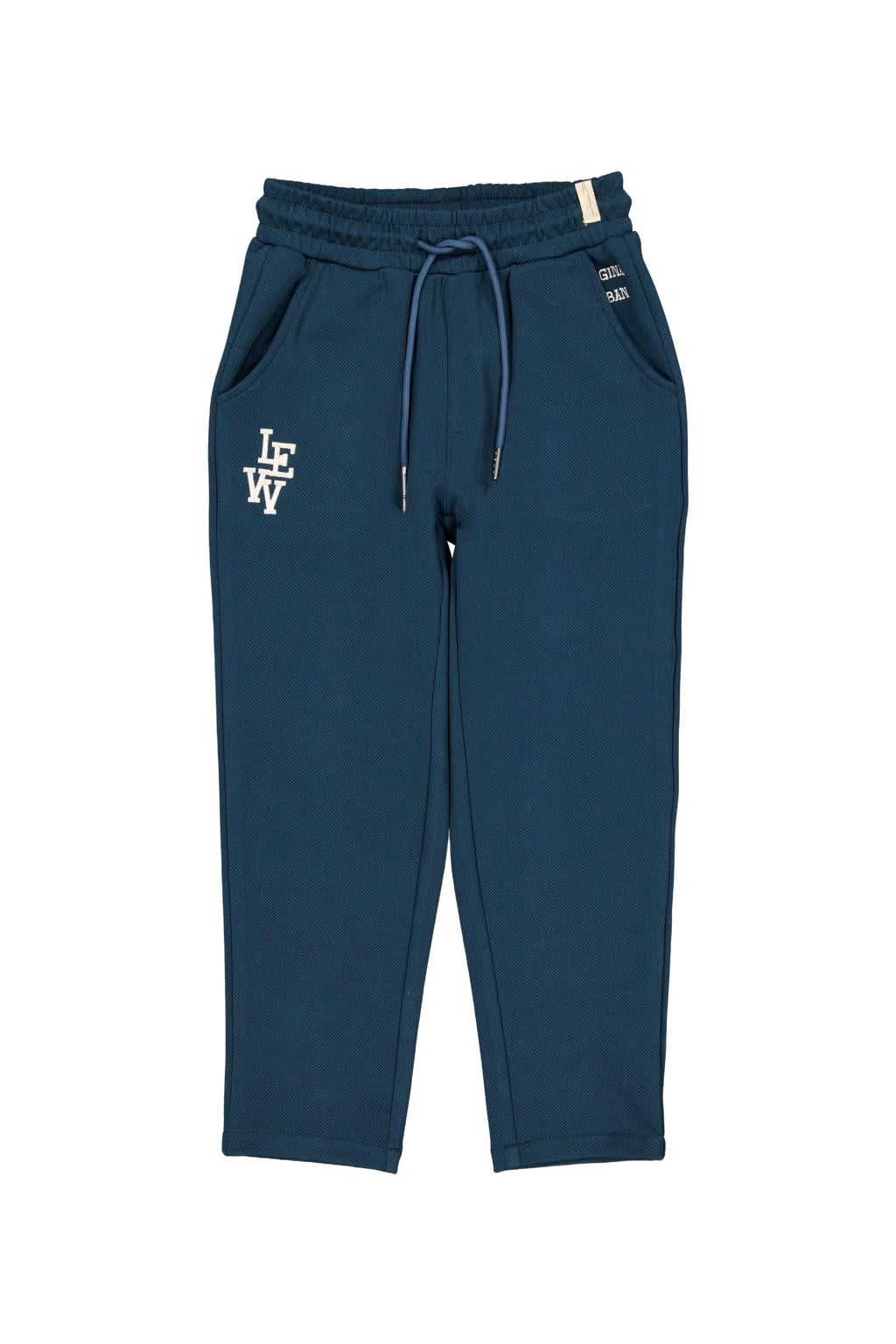 Donkerblauwe jongens LEVV joggingbroek van polyester met elastische tailleband met koord en printopdruk