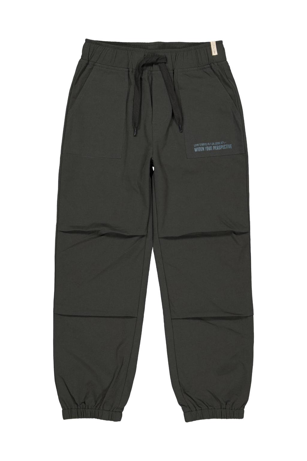 Donkergroene jongens LEVV joggingbroek van nylon met elastische tailleband met koord en effen