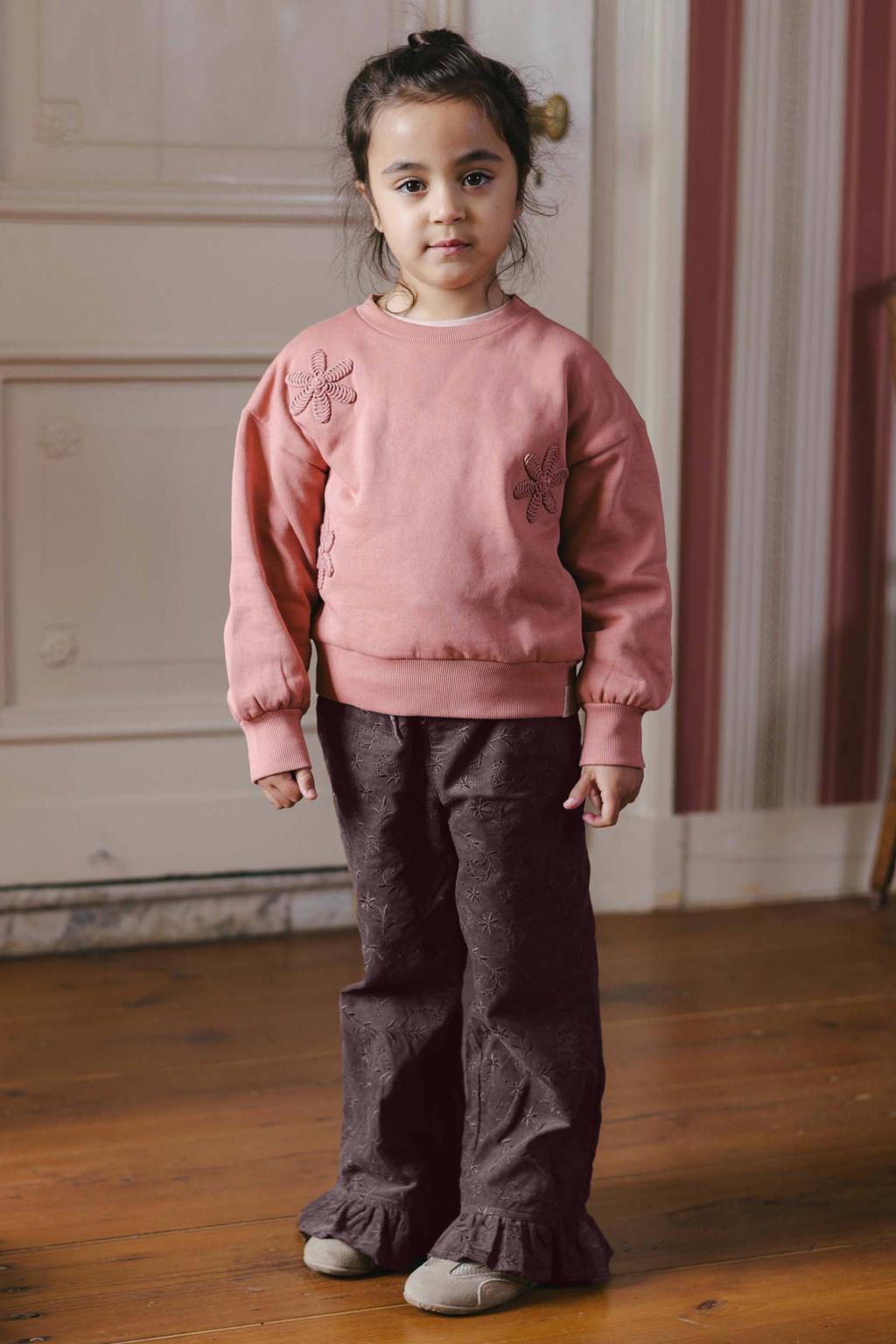 Roze meisjes LEVV sweater met effen, lange mouwen, ronde hals en geribde boorden