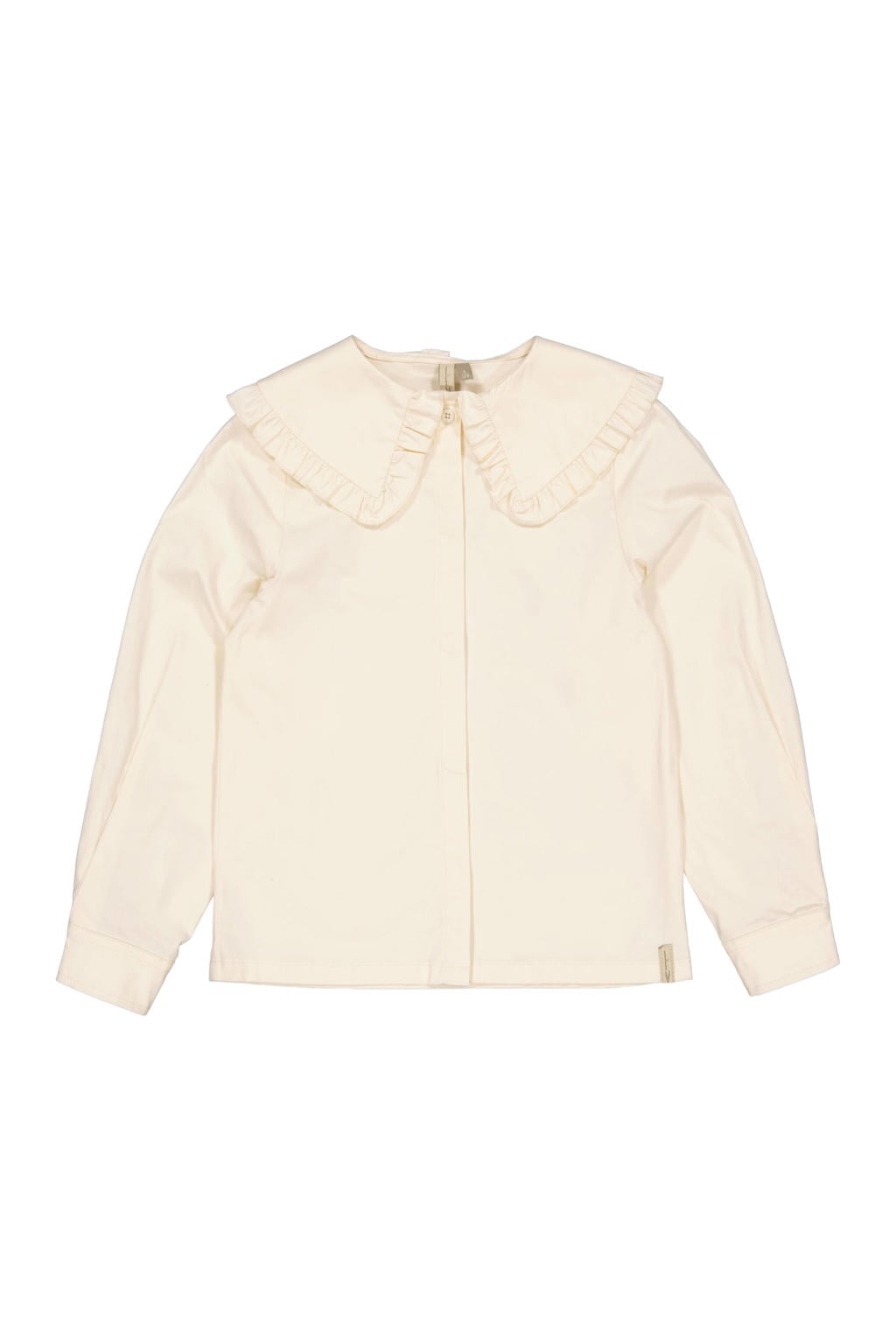 Ecru meisjes LEVV blouse van katoen met effen, lange mouwen, peter pan-kraag en blinde knoopsluiting