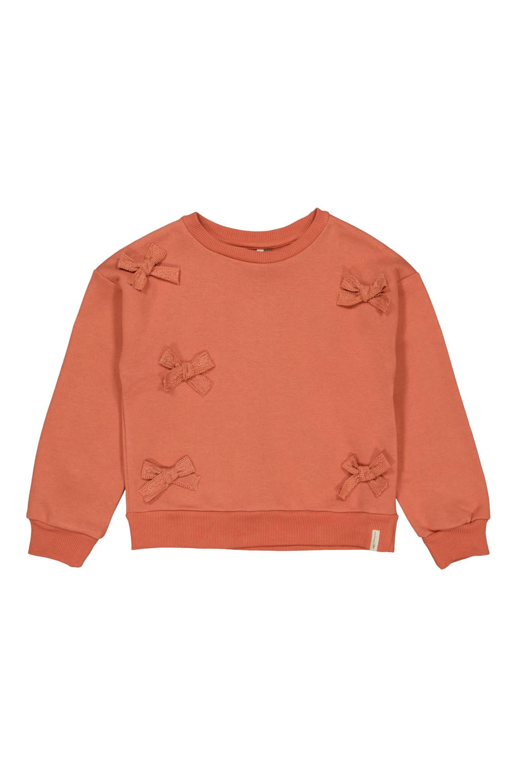 Oranje meisjes LEVV sweater van katoen met effen, lange mouwen, ronde hals en 3D applicatie