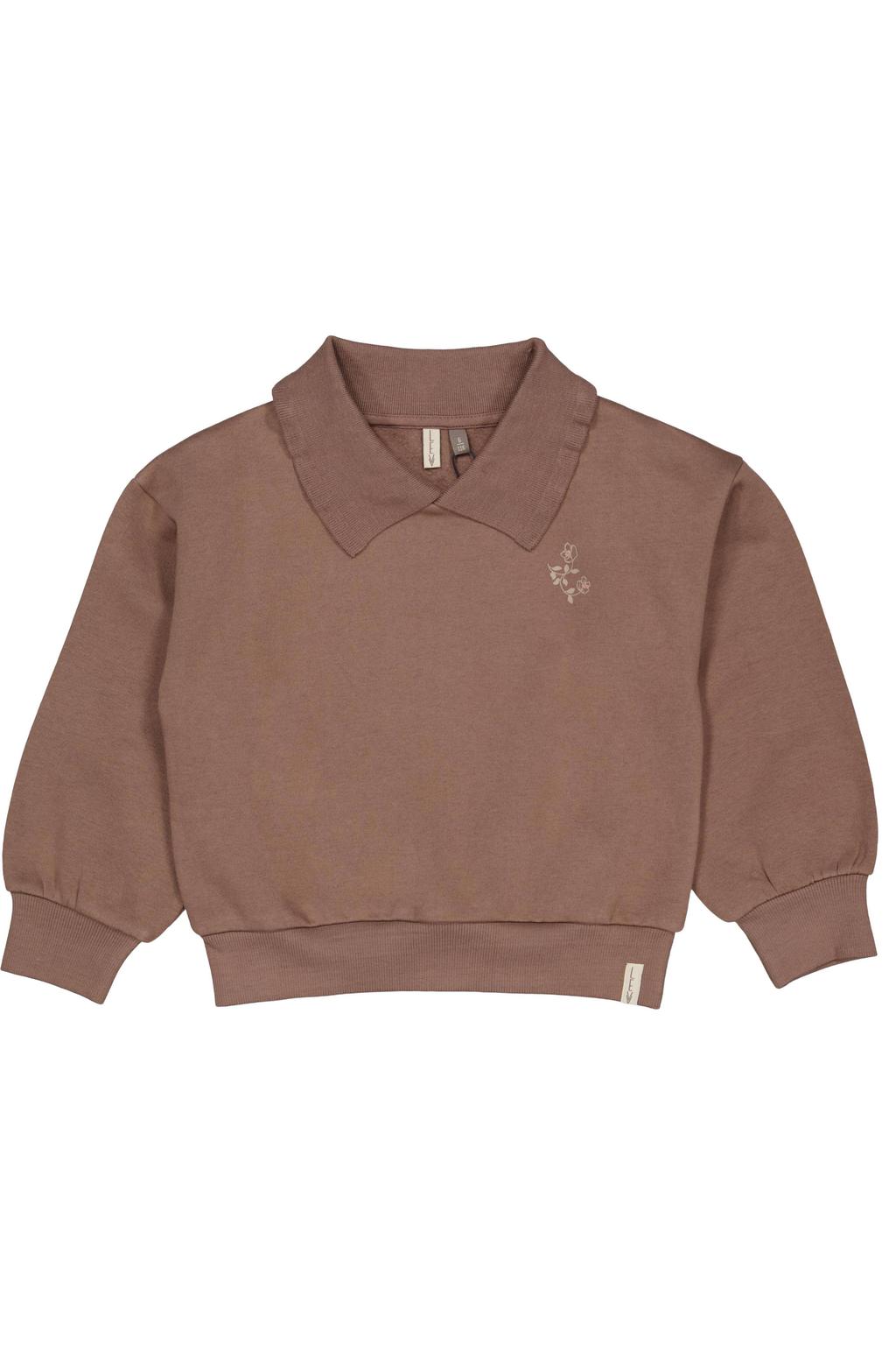Taupe meisjes LEVV sweater met effen, lange mouwen, polo kraag en geribde boorden