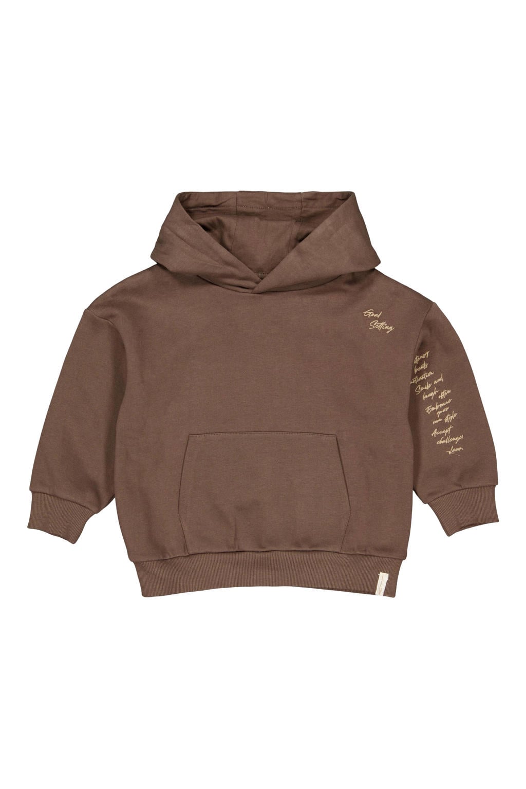 Bruine jongens LEVV hoodie van sweat materiaal met effen, lange mouwen en capuchon