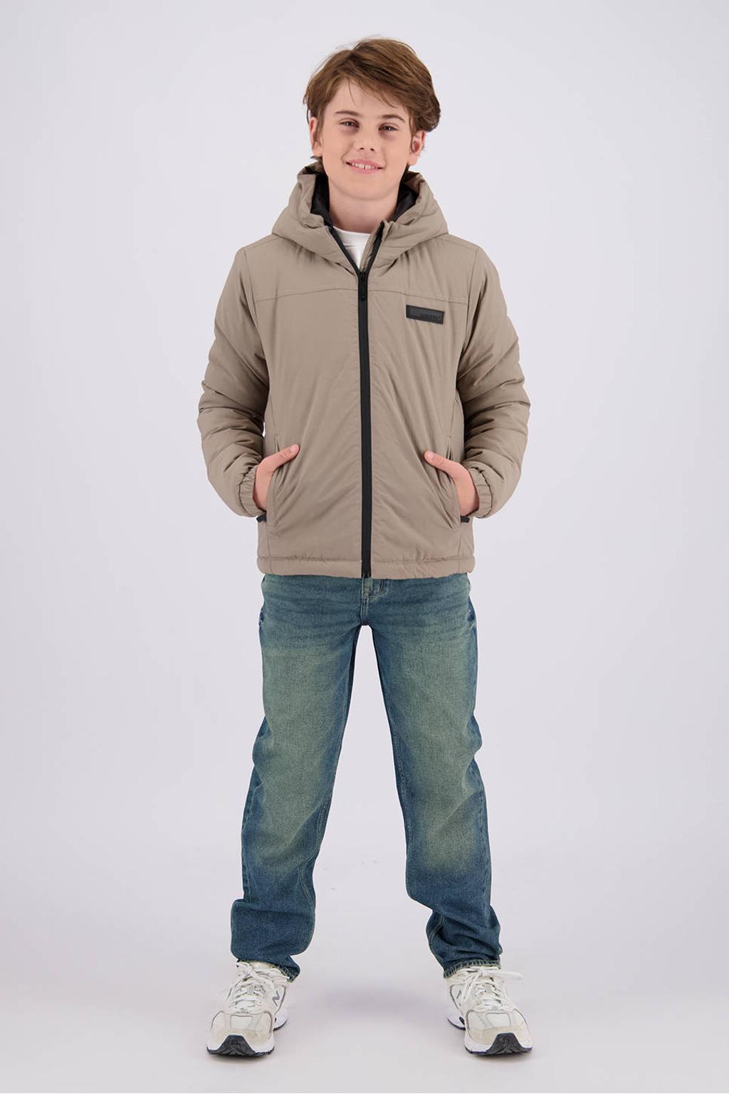 Beige jongens Raizzed winterjas van nylon met effen, lange mouwen, capuchon en ritssluiting